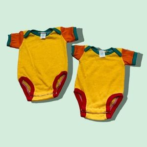 Set of Two Vintage Like New Short Sleeve One Pieces Yellow Orange Red Green